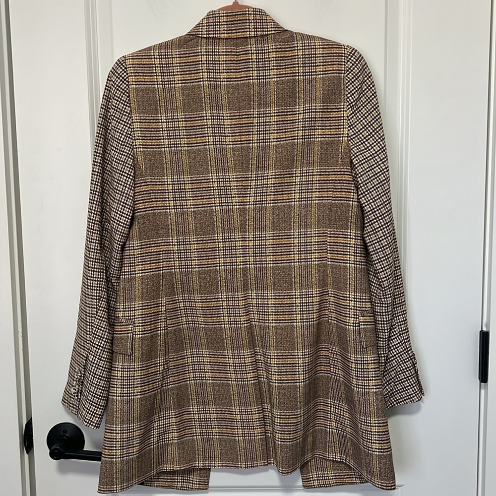 NWT Vince Camuto Women’s Long Double Breasted Blazer Brown Plaid size 2 - Picture 7 of 9
